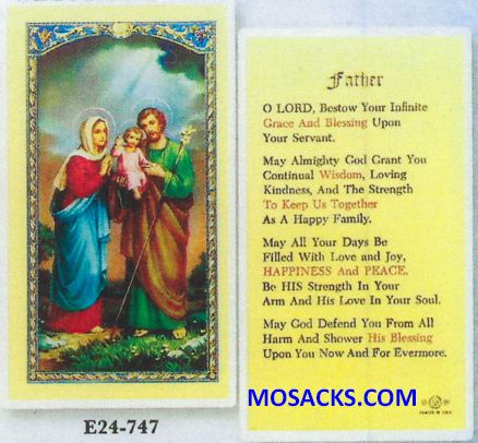 Prayer for Fathers Laminated Holy Card features the Holy Family in full color on the front and a Pr…
