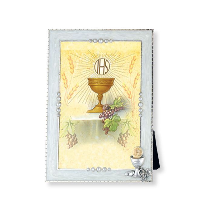 Communion Silver Plated Pearlized 4" x 6" Frame with Chalice 12-2237-695  Hanging or Easel Back.  Q…