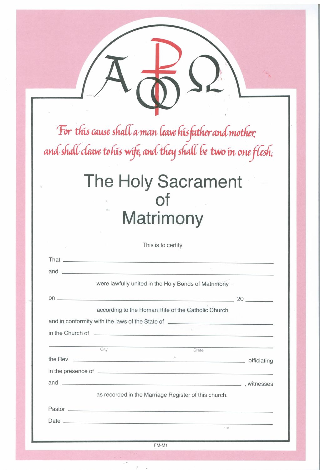 Holy Sacrament Of Matrimony Certificate 50 per pad 8-RUM1