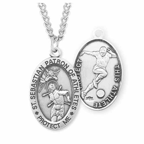 St. Sebastian Oval Sports Medal Soccer in Sterling Silver, S604324