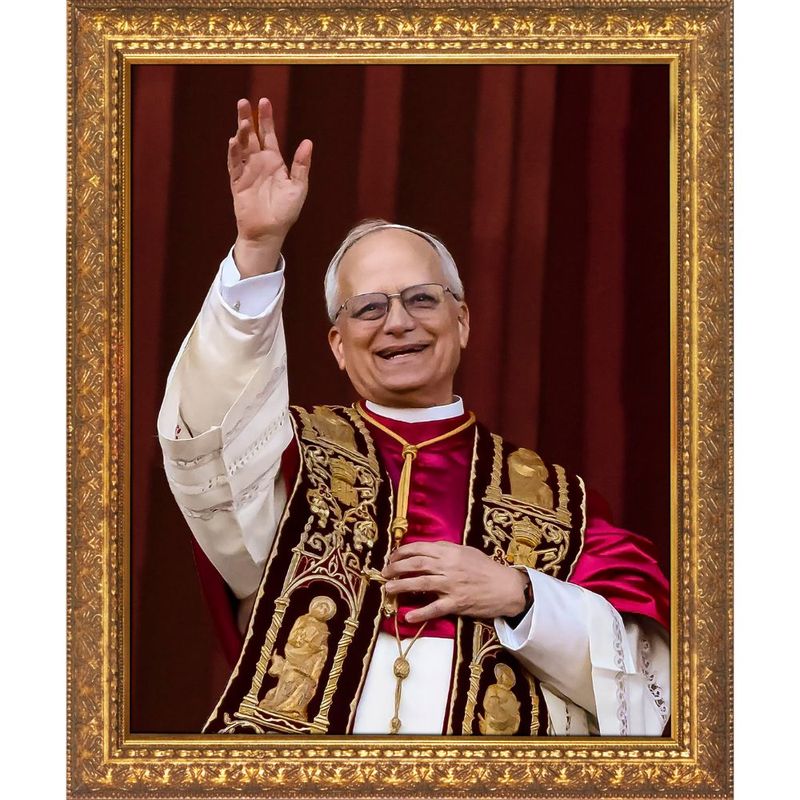 NW1875 Pope Leo XIV Official Portrait Waving in Celebration Framed Art