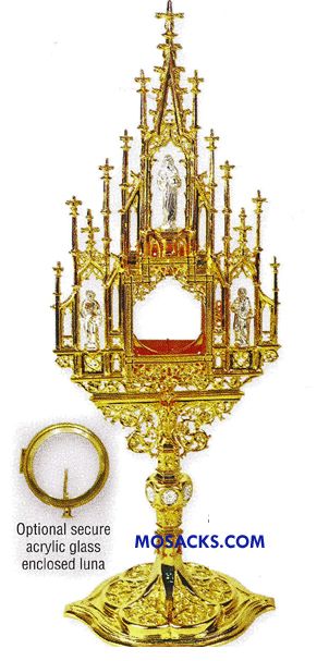Monstrance Cathedral 23" High holds 2-1/4" Host K711 Monstrance 8" face with 8" x 5-3/4" base and J…