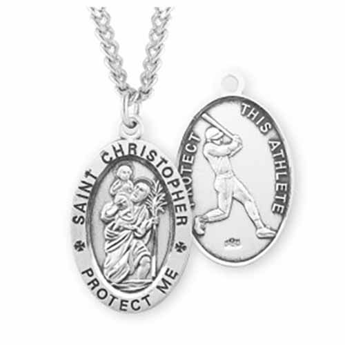 St. Christopher Oval Medal Baseball in Sterling Silver, S601124