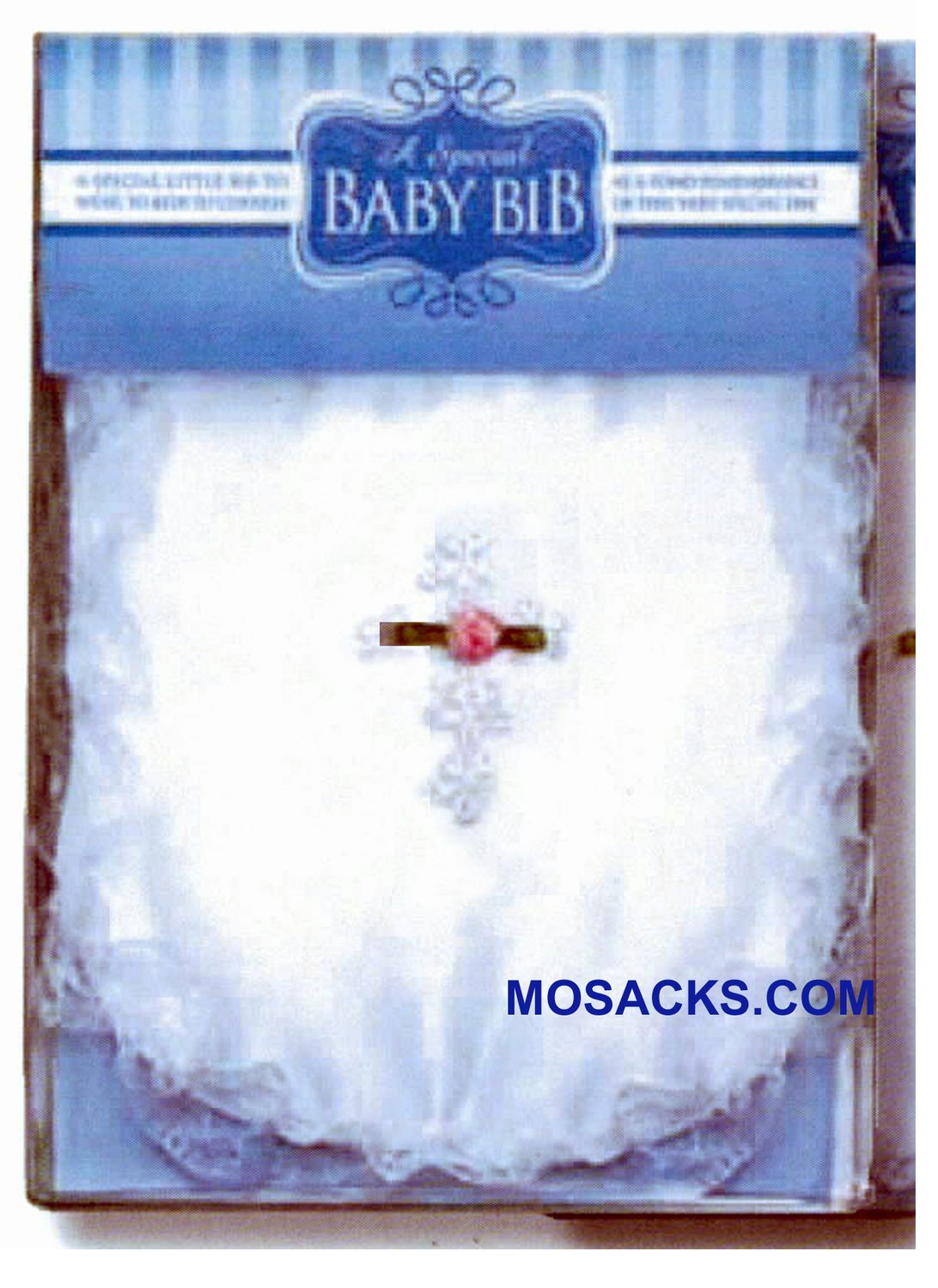 Pink Rose Bud Baby Bib with Venise Cross-B656RBP