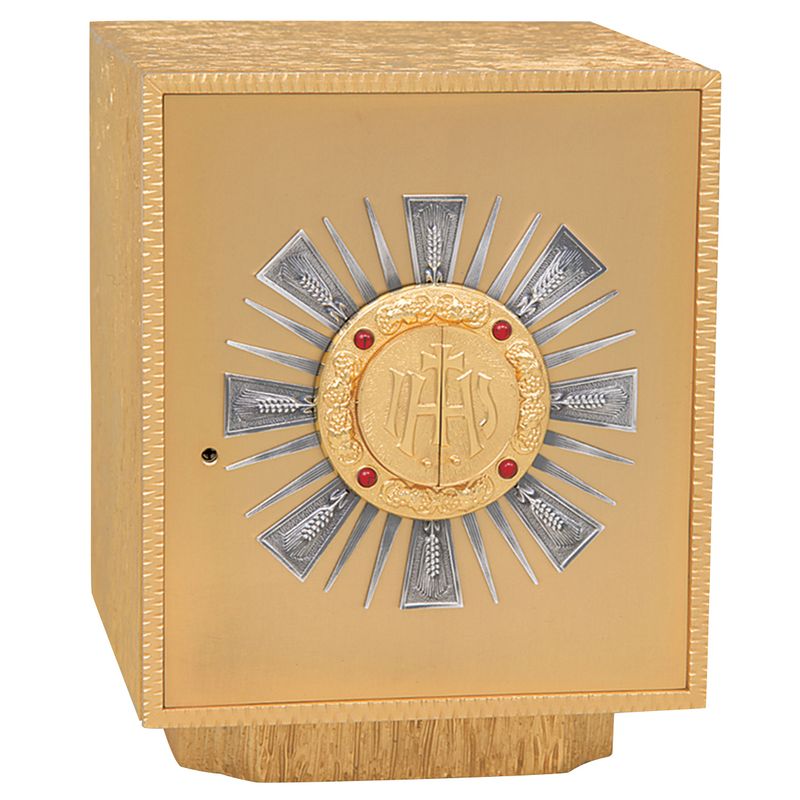 K659 Tabernacle IHS Adoration Window  Tabernacle has Four Ruby Stones and is 15-1/4" H x 12" W x 12…
