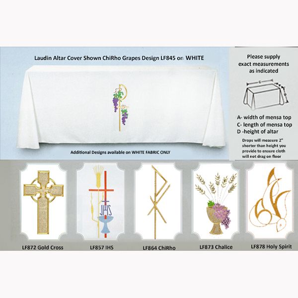 Beau Veste Laudian White Altar Cover is Embroidered and the Mensa Length is up to 96 Inches-33LF-96…