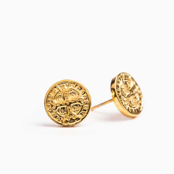 My Saint My Hero Benedictine Blessing Gold Stud Earrings-40002GD