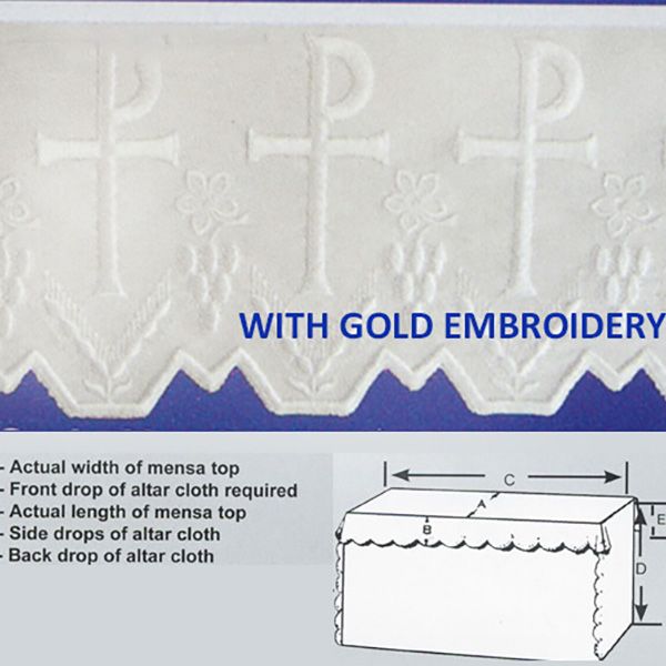 Embroidered Chi Rho Polyester Altar Cloth Gold Silk Embroidery-8093