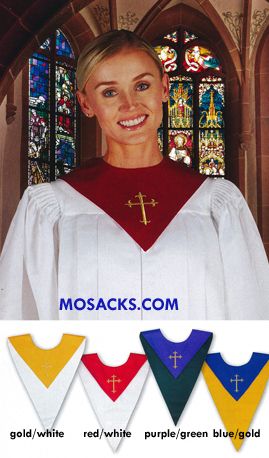 Reversible Choir Stole with Embroidered Gold Cross Choir Robe Reversible Stole 478-KD195