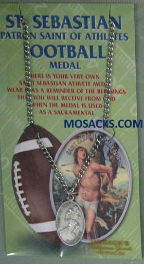 St. Sebastian Sports Pewter Football medal 12-650-6042 St. Sebastian Footaball Medal 12-650-6042