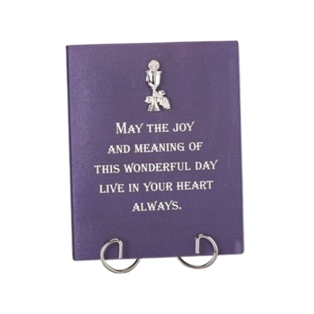 First Communion Blue Glass Desk Plaque-40934