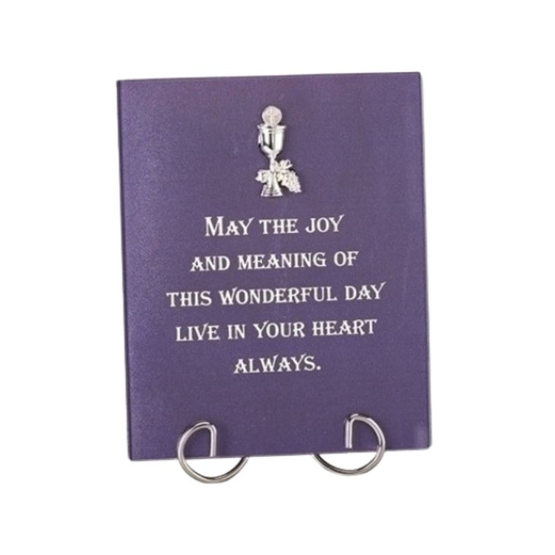 First Communion Blue Glass Desk Plaque-40934