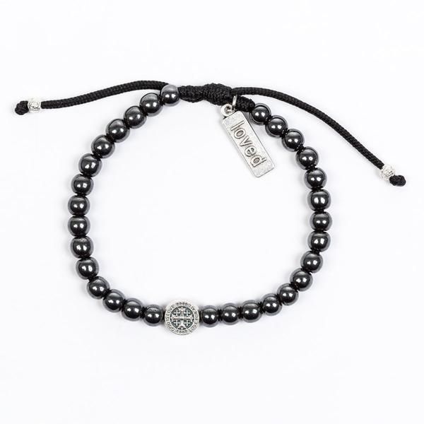 My Saint My Hero A Father's Love for their Son Hematite Silver Black Bracelet-22033HE