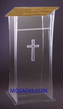 W Brand Acrylic Lectern with a wood top and with a shelf 40-3305WS