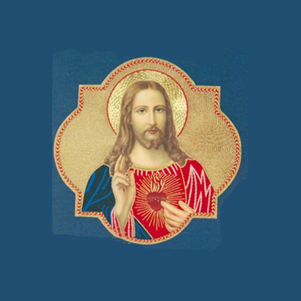 Hand Embroidered Gold Metallic Beau Veste Applique Sacred Heart of Jesus 10-1760 is 9" x 9"