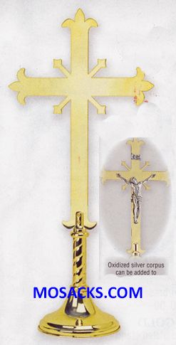 K Brand Ecclesiastical Brass Fleur-de-lis Altar Crucifix (with Corpus) is 28" high with 7" base 14-…