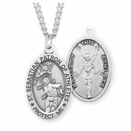 St. Sebastian Oval Sports Medal Track in Sterling Silver, S604824