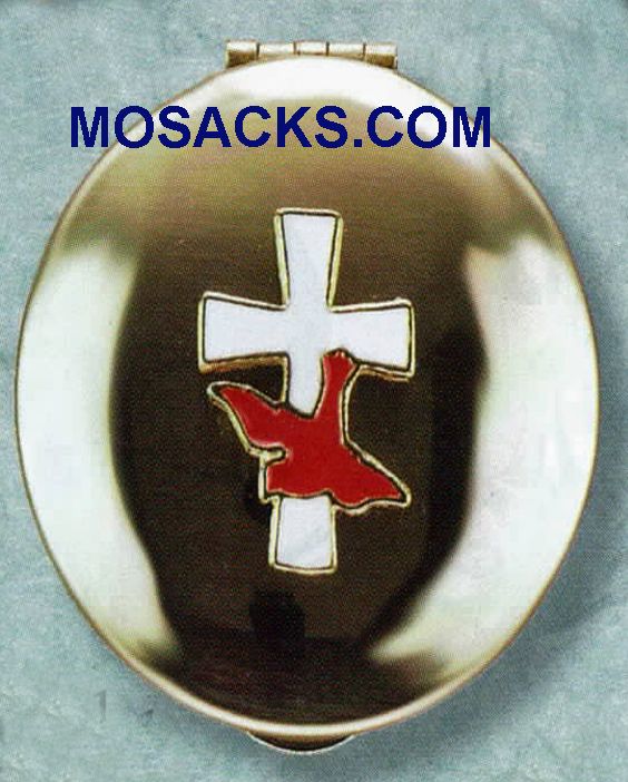 Pyx Polished Brass with Cross Dove 9 Host Capacity-87026 Polished Brass Pyx Cross Dove 9 Host Capacity-87026
