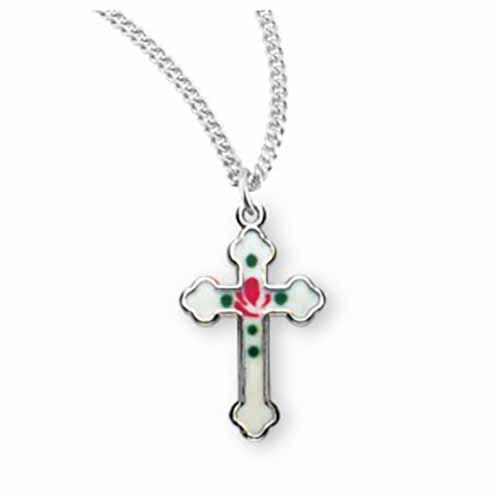 Sterling Silver White Enameled Cross, 3/4 Sterling Silver White Enameled Cross, 3/4", S3768W18