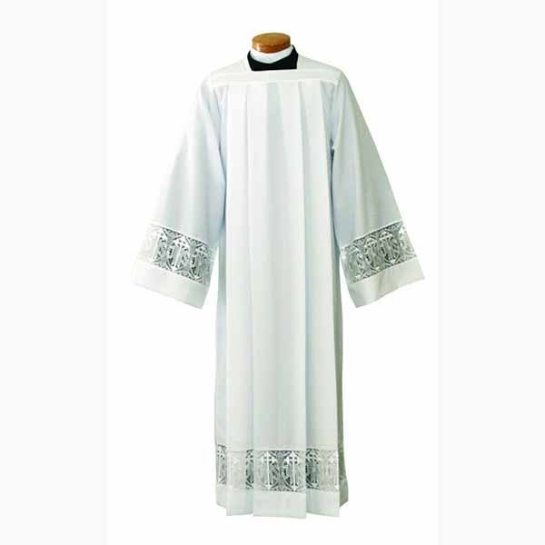 Beau Veste Poplin Alb With 5 Inch Latin Cross Lace Bands-4216 Beau Veste Alb 4216