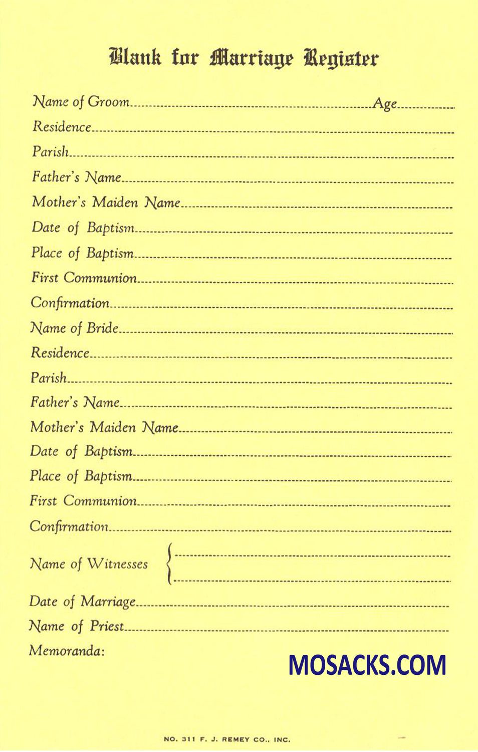 Marriage Register Blanks No.311