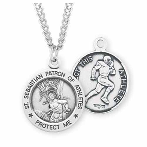 St. Sebastian Sports Medal Football in Sterling Silver, S904224