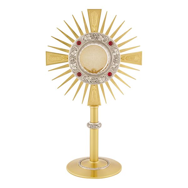 Monstrance 15-3/4" High holds 2-3/4" Host K705 24K Gold Plated, Antique Silver Monstrance