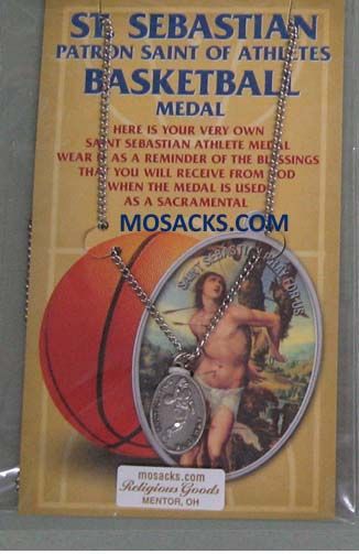 St. Sebastian Sports Pewter Basketball Medal 12-650-6044 St.Sebastian Basketball Medal 12-650-8044