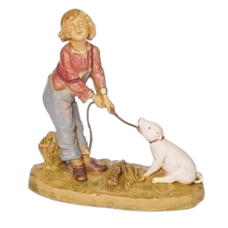Fontanini 5" Heirloom Nativity Villager Zeke, Boy with Pig (New 2024) - 54128