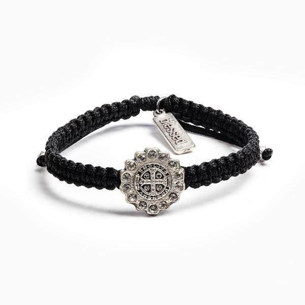 My Saint My Hero Brilliance Bracelet Black Cord Silver Medal-14061BK