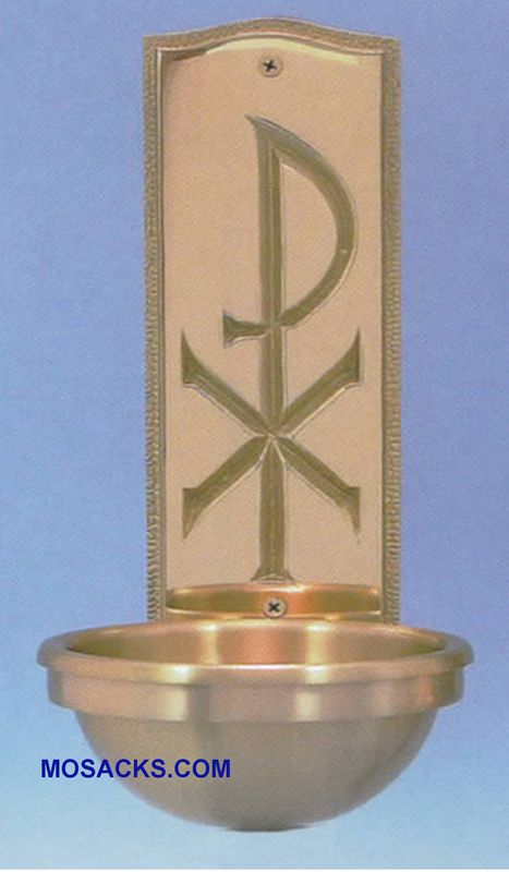 Bronze Holy Water Font w/High Polish Chi Rho 40HWF54