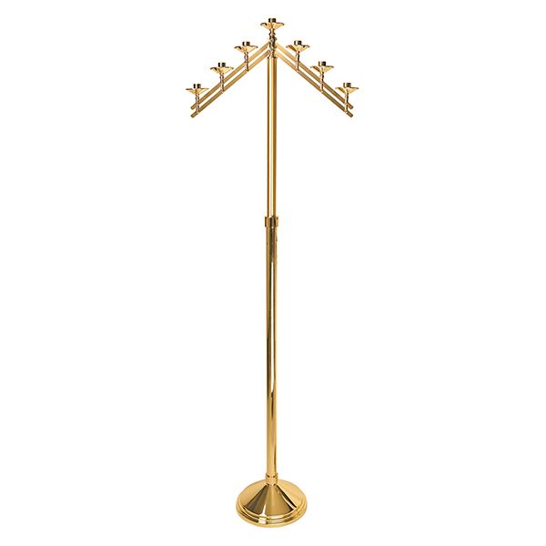 KBrand Ecclesiastical Brass Highly Polished Adjustable Floor Candelabra 48"-72" high with 10.5" bas…