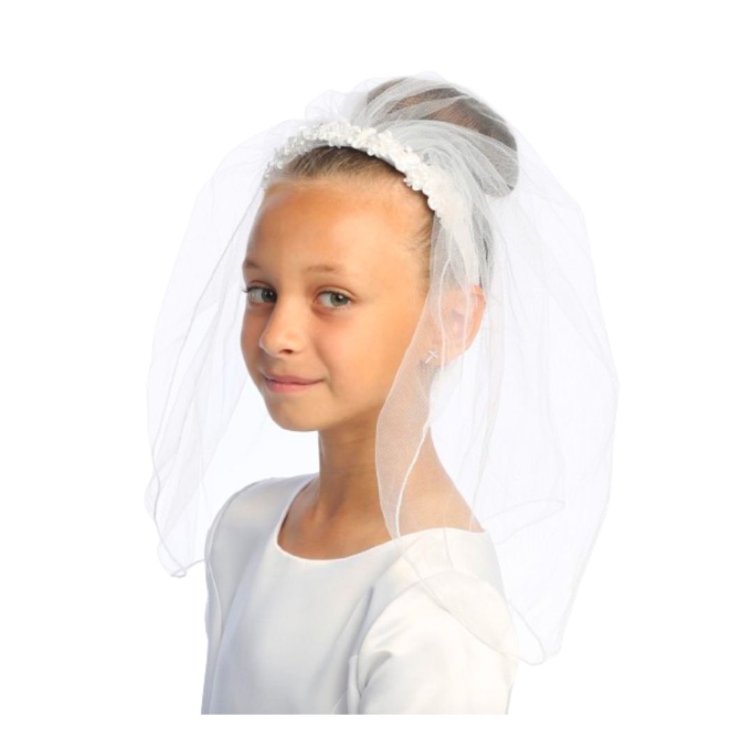Communion 18 Veil + Silk Flowers + Rhinestones Communion 18" Veil + Silk Flowers + Rhinestones (T-43)