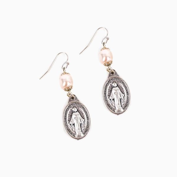 My Saint My Hero Miraculous Mary Pearl Earrings-40036SL
