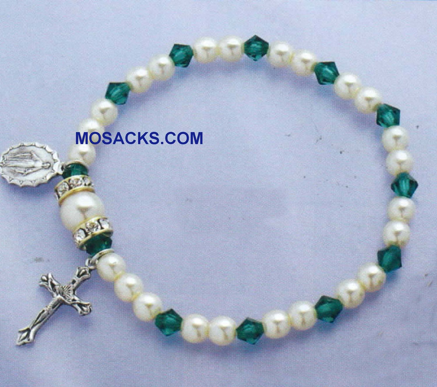 May Birthstone Rosary Stretch Bracelet Emerald ‚Äì 45280EM Emerald One Decade Rosary Bracelet for M…