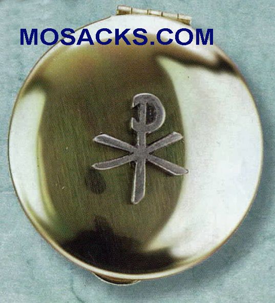 Pyx Polished Brass with Chi Rho 9 Host Capacity-87001 Polished Brass Pyx Chi Rho 9 Host Capacity-87001