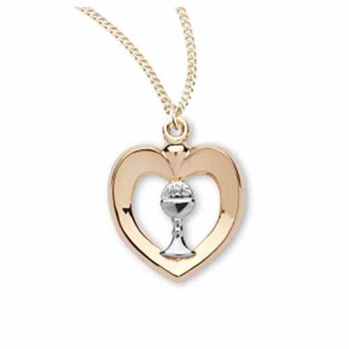 14KT Gold over Sterling Heart with Sterling Chalice, 1-1/4", S32718TT18