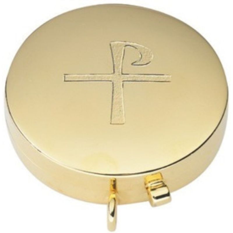 Pyx Gold Plate 6 Host 2-1/8 x 5/8 - 2215GX Alviti Church Supplies: This is a 24 Kt Gold Plate Pyx with a simple Chi Rho Cross Design Engraved on Lid …