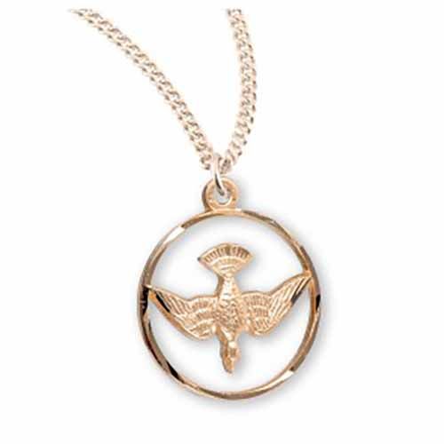 14 Kt Gold over Sterling Silver Open Circle with Holy Spirit Dove, GS153218, 3/4"