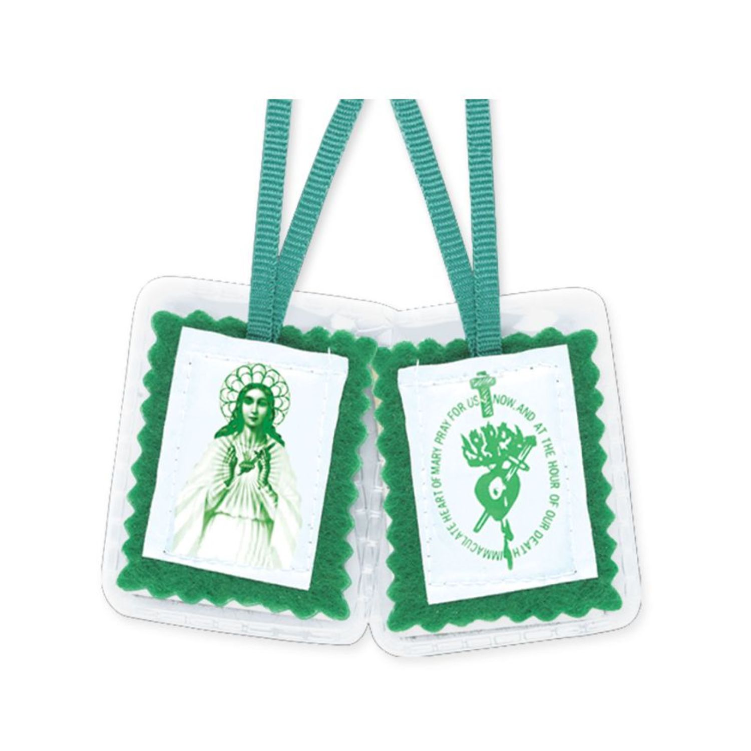 Green Scapular in Soft Plastic Case Devotion To Immaculate Heart Green Scapular in Soft Plastic Case Devotion To Immaculate Heart 12-1506