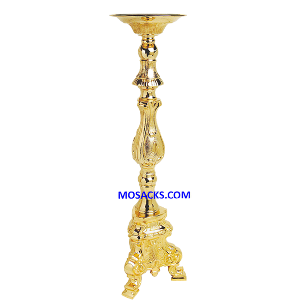 K Brand Gold Plated Church Candle Holder 27-3/4" high with an 8" base and 1-1/2" candle socket 14-K…