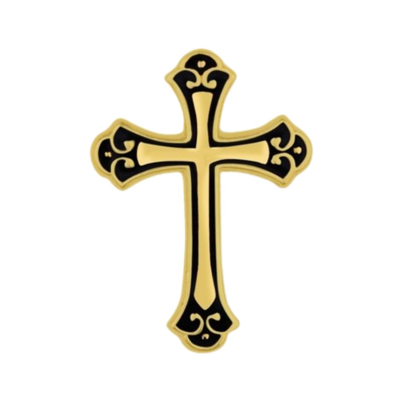 Cross Pin Black Enamel on Gold Cross Believer Pin Believer, Black Enamel on Gold Cross Pin, SJ4578