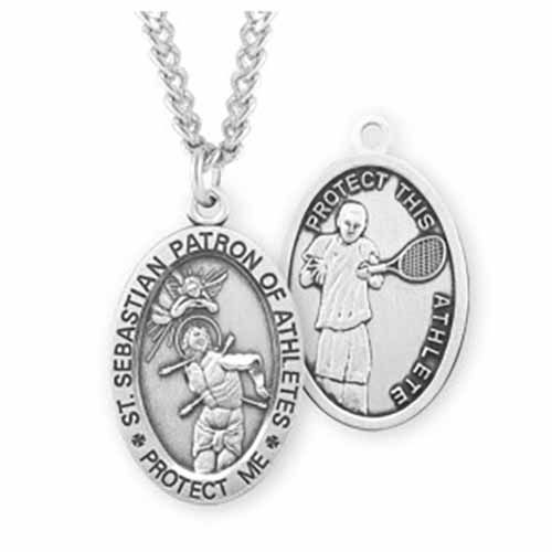 St. Sebastian Oval Sports Medal Tennis in Sterling Silver, S604724
