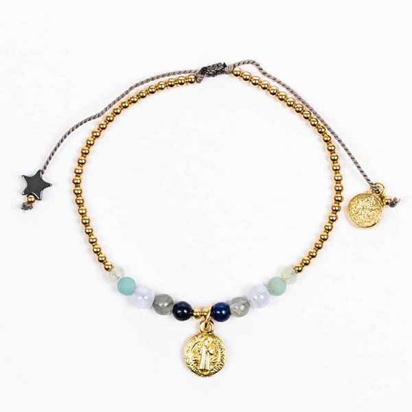 My Saint My Hero Family Virtues Bracelet Mixed Gemstone Gold-18045MX