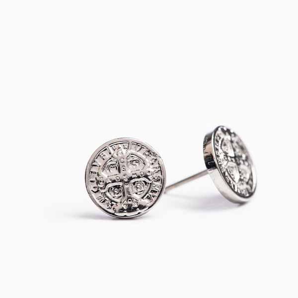 My Saint My Hero Benedictine Blessing Silver Stud Earrings-40002SL