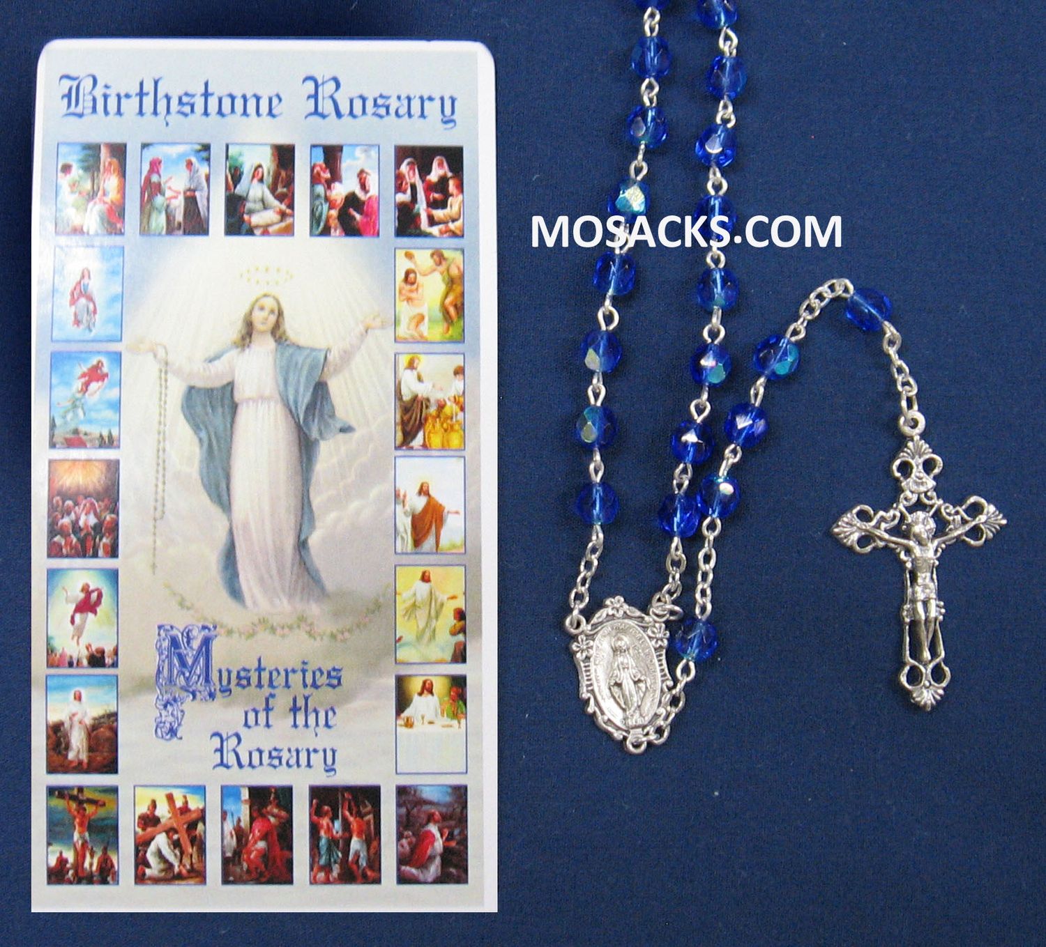 December Blue Zircon Aurora Borealis Birthstone Rosary 64-307/ZC/C1