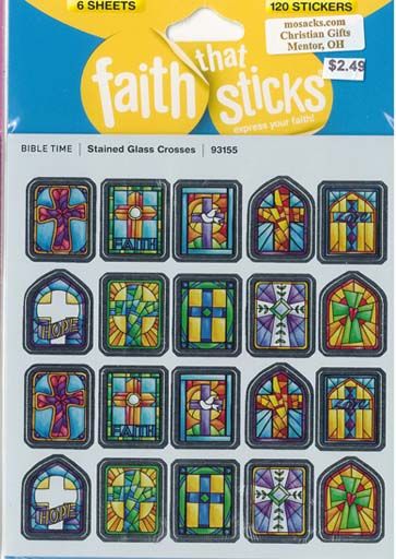 Faith That Sticks Stained Glass Crosses-93155 includes 6 Jesus sticker sheets