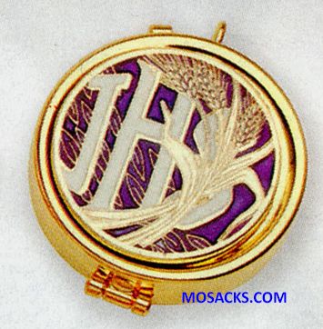K Brand Pyx Gold Plate Enameled IHS Wheat 7 Host capacity K89 K Brand Pyx Gold Plate Enameled IHS Wheat 7 Host capacity-K89 Free Shipping on $100. Orders