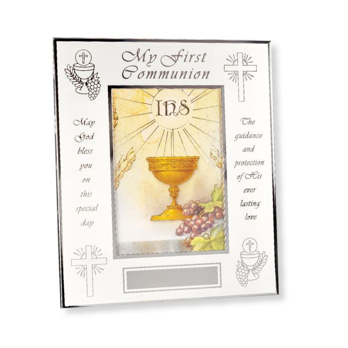 First Communion 7" x 9" Silver Polished Brass Communion Photo Frame 12-207-689 for 4" x 6" Photo ca…