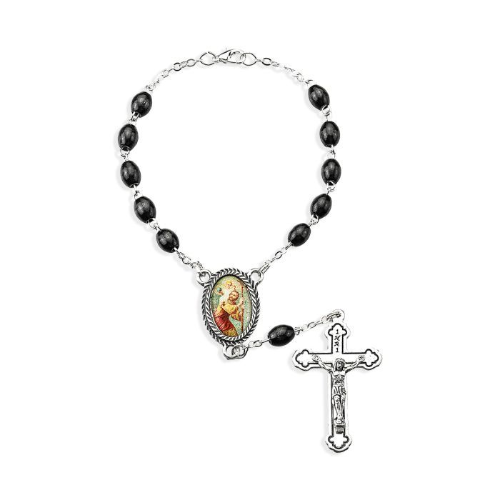 Auto Rosary St Christopher Black Wood Bead 12-A41BK-620 This St. Christopher Auto Rosary will be co…